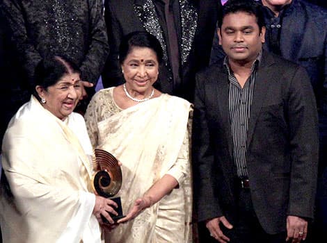 Lata with Asha Bhosle and A.R. Rahman