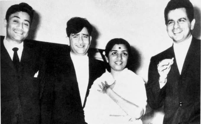 Lata with Dev Anand, Raj Kapoor and Dilip Kumar