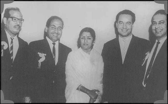 Lata with Manna Dey, Mohd. Rafi, Mukesh and Talat Mahmood