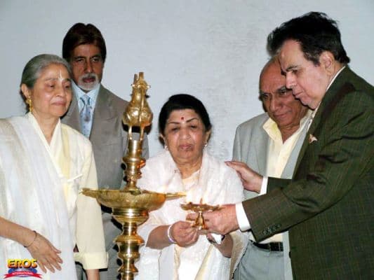 Lata with Amitabh Bachchan, Yash Chopra and Dilip Kumar